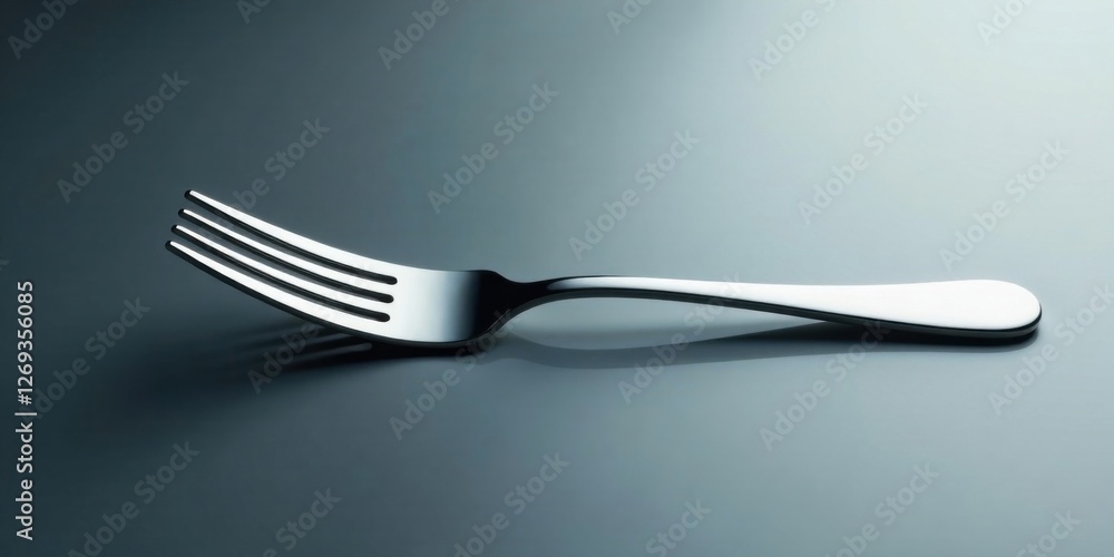 A Polished Silver Fork Resting on a Smooth Surface, Reflecting Subtle Light A Polished Silver Fork Resting on a Smooth Surface, Reflecting Subtle Light