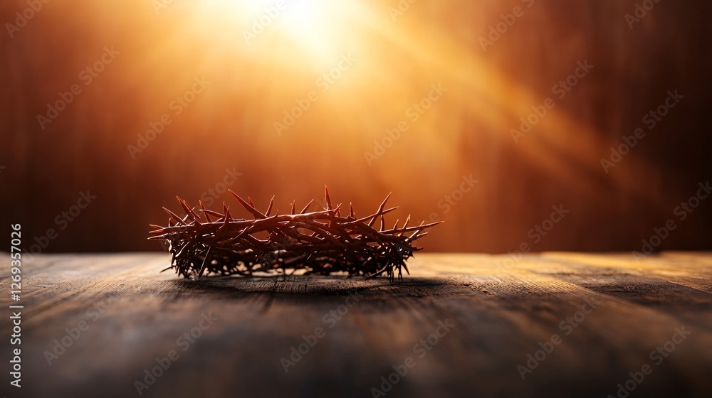 Fototapeta premium Crown of Thorns on Wooden Table