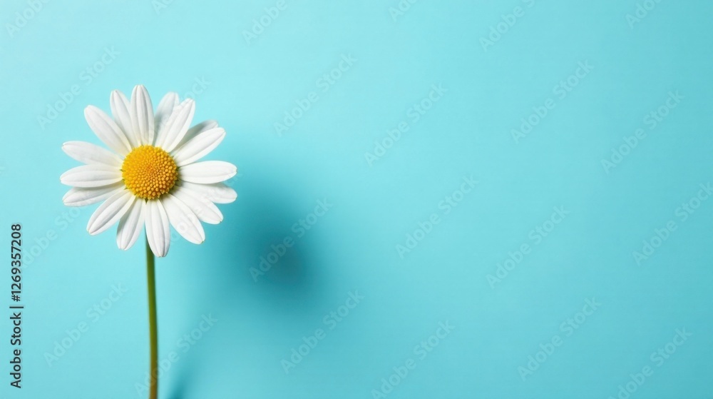 A Single Daisy Flower on a Light Blue Background, a Symbol of Purity and Freshness, Evoking Feelings of Serenity and Joy A Single Daisy Flower on a Light Blue Background, a Symbol of Purity and Freshness, Evoking Feelings of Serenity and Joy