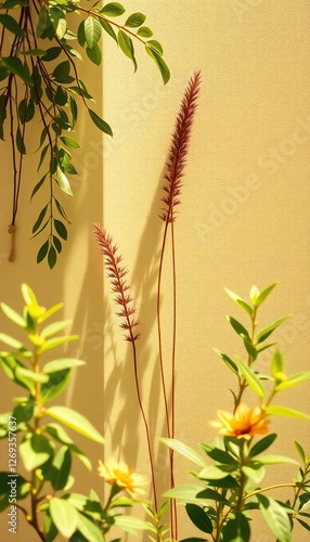 an image of a plant with long stems and a flower in a vase, there is a plant that is growing in a pot outside photo