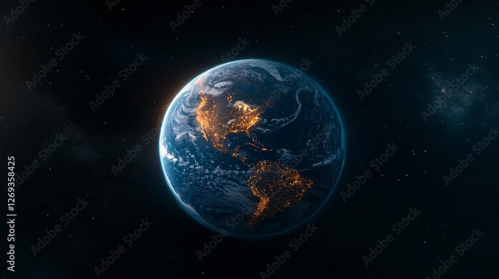 View of Earth from Space with City Lights View of Earth from Space with City Lights