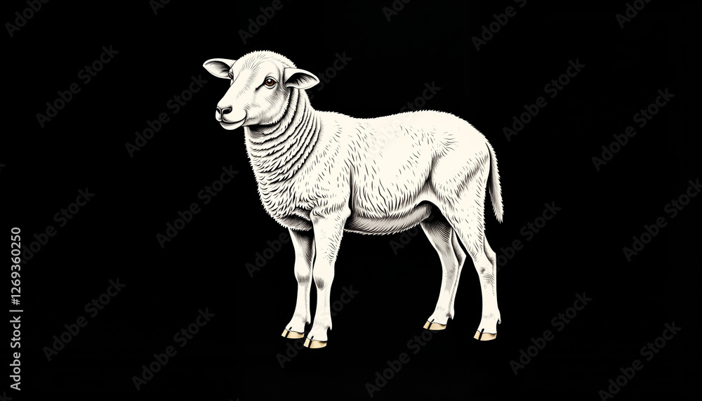 Fototapeta premium White sheep illustration on black background