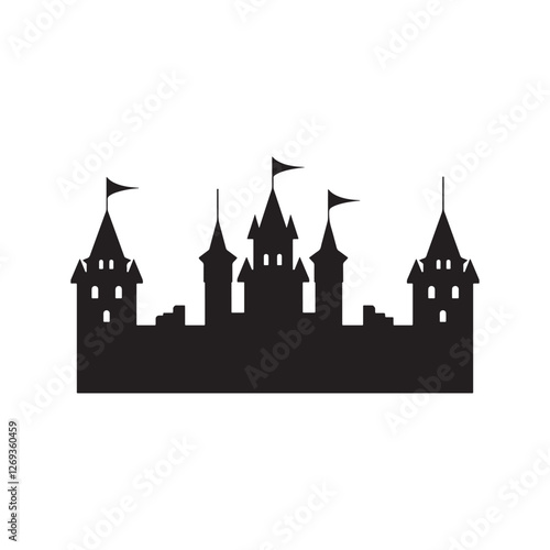Simple Medieval Fortress Silhouette in Black and White