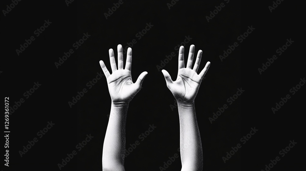 Hands reaching up against a black background Hands reaching up against a black background
