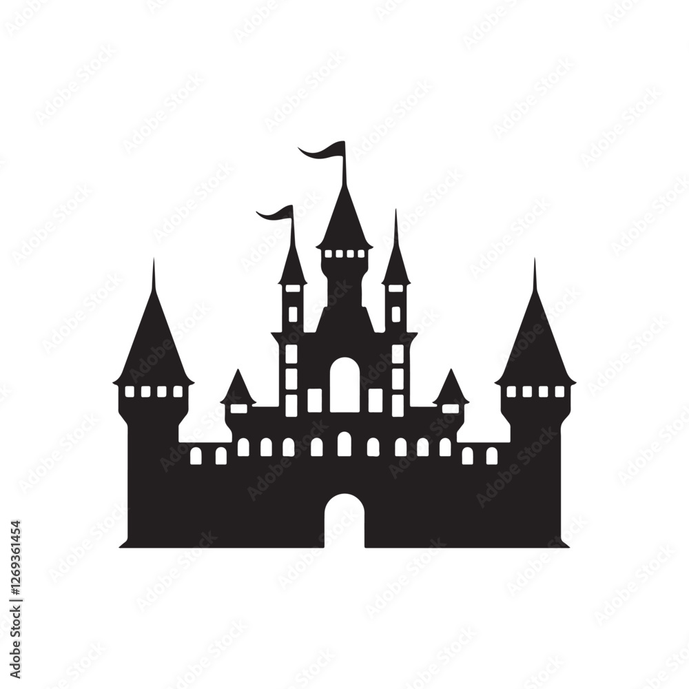 Simple Medieval Fortress Silhouette in Black and White Simple Medieval Fortress Silhouette in Black and White