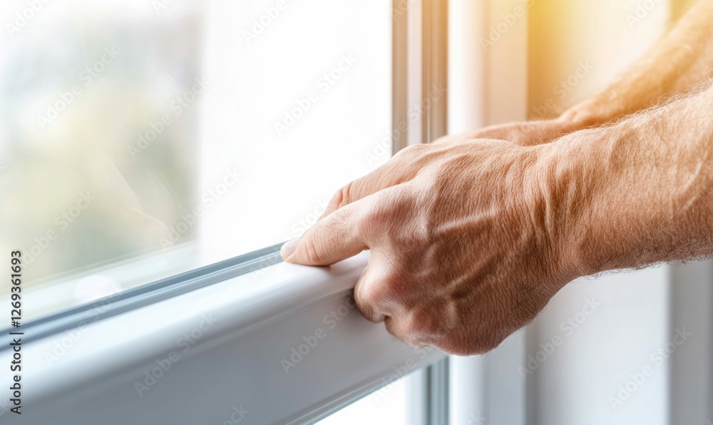 Naklejka premium Installing Window Trim for Precise Fit