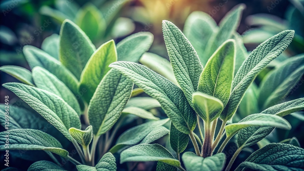Fototapeta premium Vintage Style Photo of Sage Plant - Herbal Remedy, Culinary Herb, Aromatic Plant