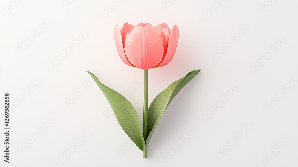 A graceful 3D tulip icon with smooth edges and subtle color transitions, set on a pure white background for a minimalist, yet striking, design full of positive energy. A graceful 3D tulip icon with smooth edges and subtle color transitions, set on a pure white background for a minimalist, yet striking, design full of positive energy.