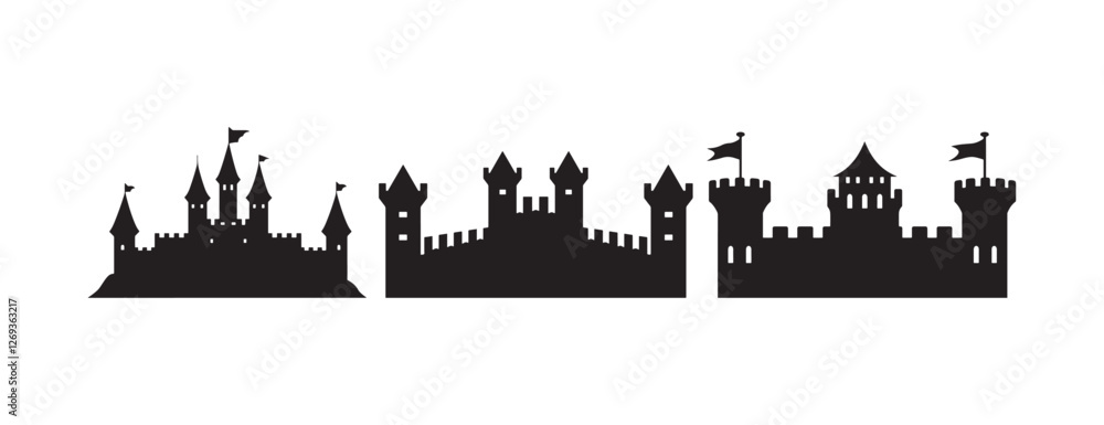 Obraz premium Minimalist Black Castle Silhouette Icon on White Background