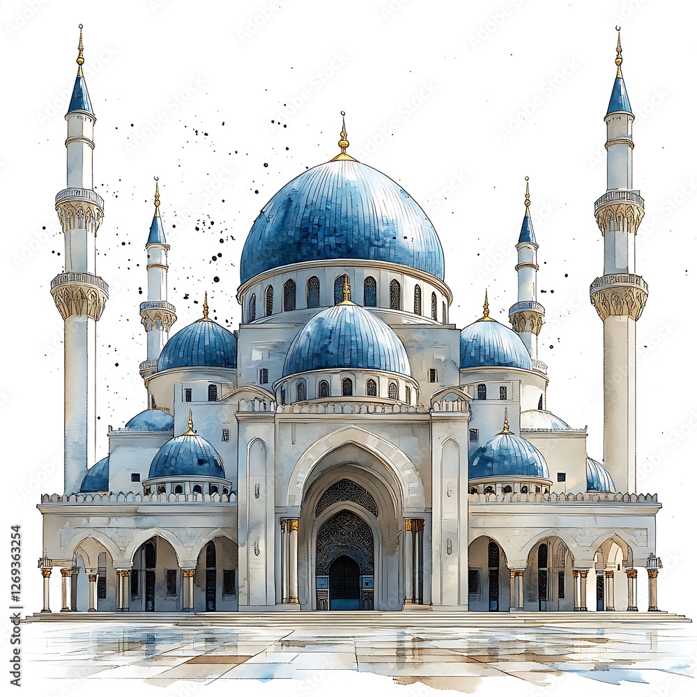 Obraz premium mosque with minarets,against a vibrant abstract colorful background.