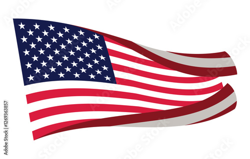 USA waving flag. American national symbol isolated on white background. Banner design element