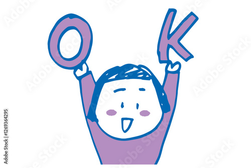 OKサインを出すかわいい女性の手描きイラスト