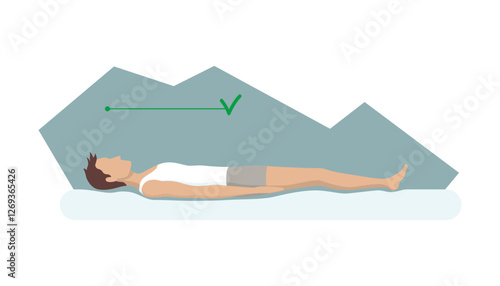 Obraz na płótnie Correct sleeping body posture. Healthy sleeping position spine on orthopedic mattress and pillow. Caring for health of back, neck. Vector illustration w salonie