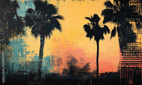 Palm trees silhouette against vibrant sunset skies.