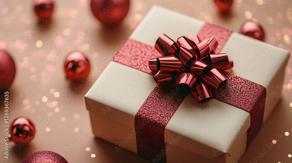 Fototapeta premium Opened gift box with elegant gift voucher inside featuring festive celebration elements