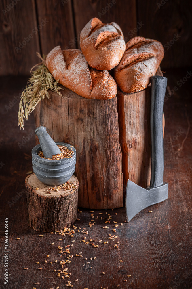Hot lumberjack bread freshly baked at country. Hot lumberjack bread freshly baked at country.