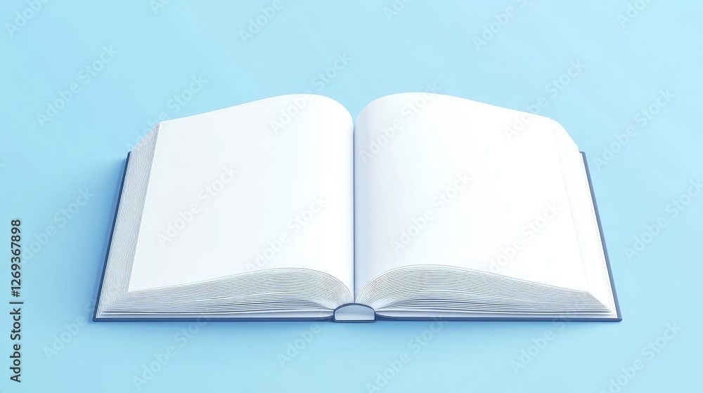 An open blank book on a pastel blue background inviting creativity and imagination An open blank book on a pastel blue background inviting creativity and imagination