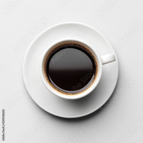 Aesthetic Cup of Black Coffee on a White Plate Against a Minimalist Background