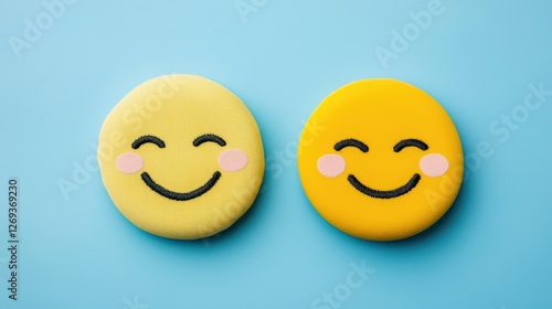 Wallpaper Mural Two Cheerful Smiling Emoji Faces on a Bright Blue Background Torontodigital.ca