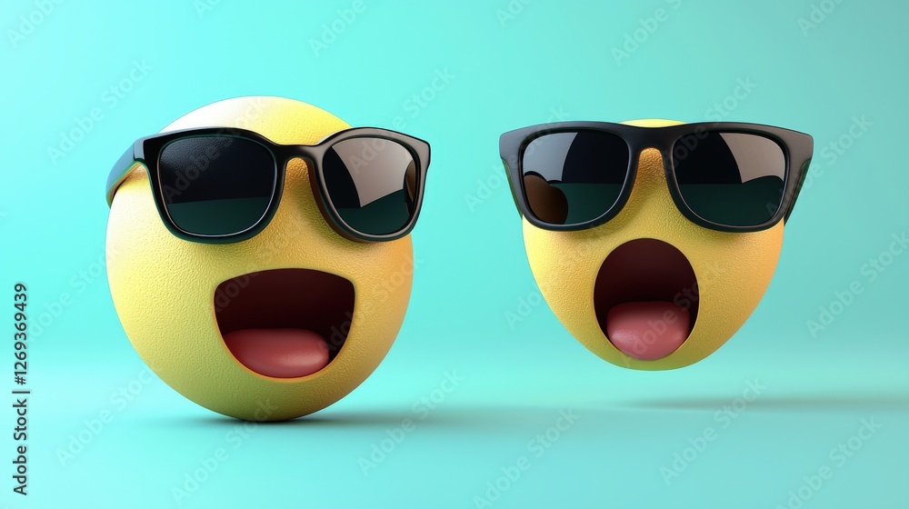 Surprised Emoji Faces with Sunglasses in Bright Color Background Surprised Emoji Faces with Sunglasses in Bright Color Background