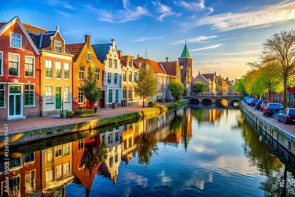 Fototapeta premium Vreeswijk, Nieuwegein, Netherlands: Canal-side Houses with High Depth of Field