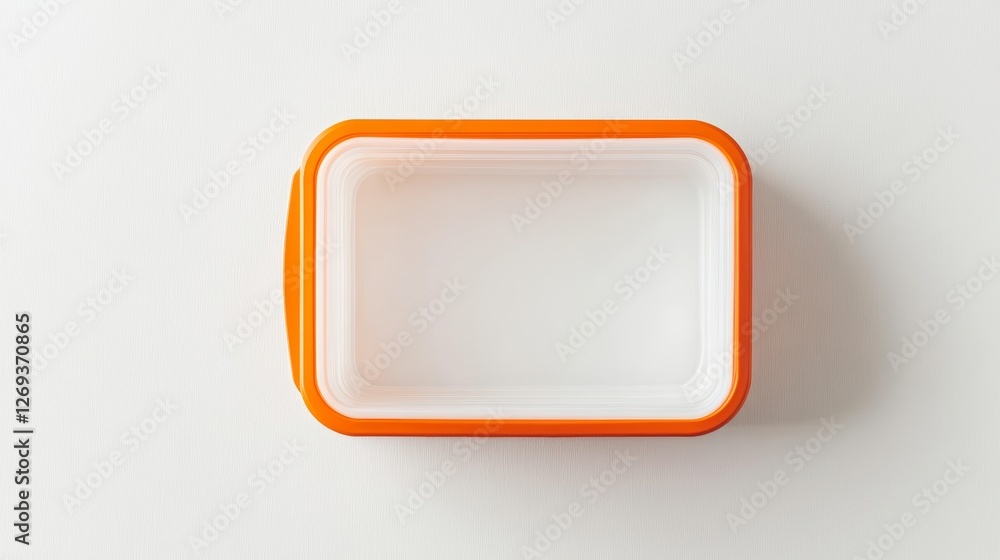 Plastic Container with Orange Lid on White Background Top View for Creative Design Plastic Container with Orange Lid on White Background Top View for Creative Design