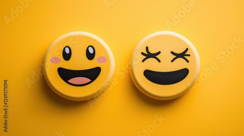 Wallpaper Mural Bright Yellow Background with Smiling Face Emojis on Round Buttons Torontodigital.ca