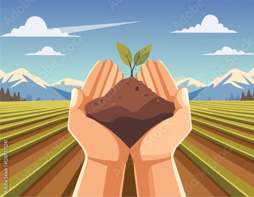 The fertile soil in the hands of a farmer is suitable for cultivation.