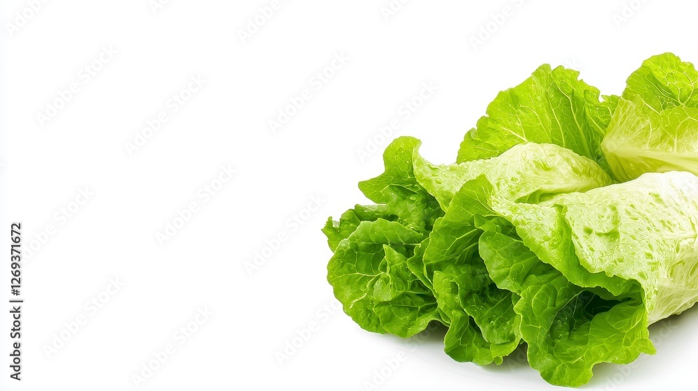 Fresh Green Lettuce Leaves on White Background