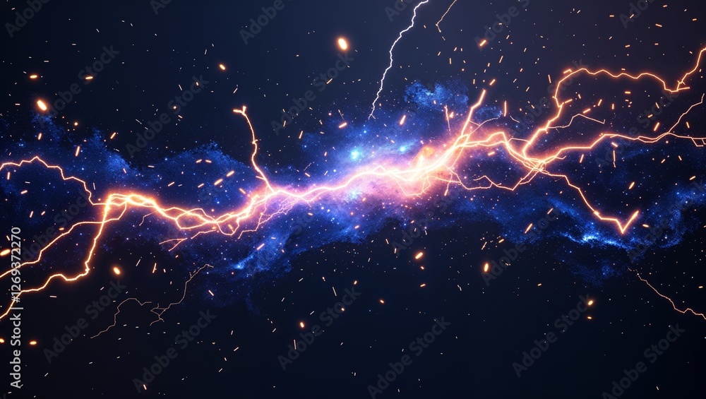 Abstract impact of galaxy navy glowing lightning sparks effects anime on plain black background Abstract impact of galaxy navy glowing lightning sparks effects anime on plain black background