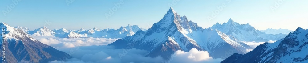 Fototapeta premium Mountain range with snow-capped peaks and clouds, mountains, grand, clouds