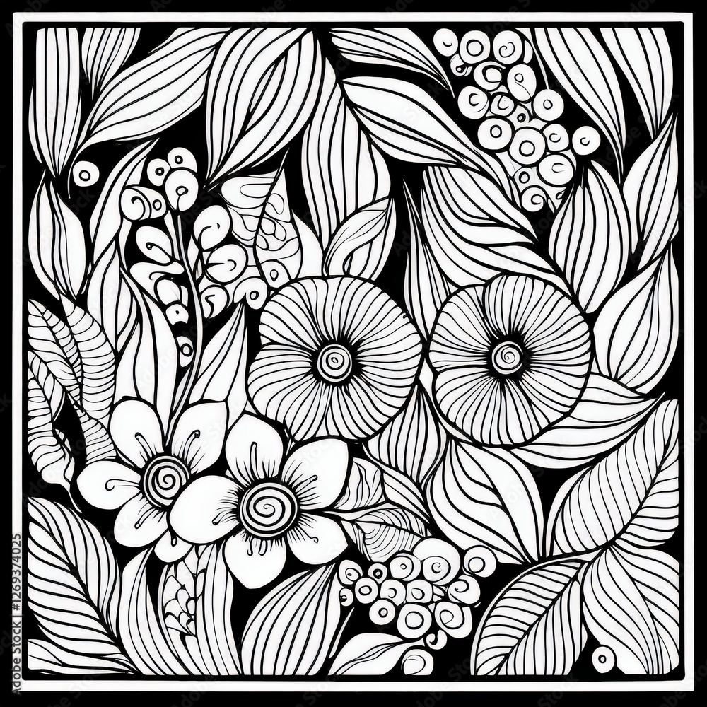 Fototapeta premium Simple Floral Motif Design with Elegant Lines and Intricate Details