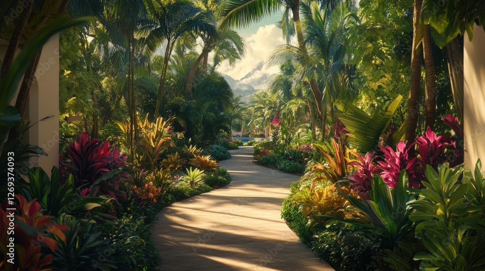 Lush tropical pathway leading to a hidden paradise. Lush tropical pathway leading to a hidden paradise.