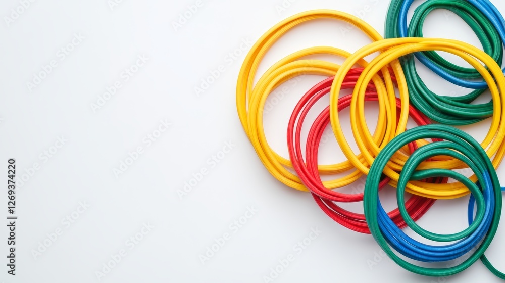 Colorful Rubber Bands on White Background with Copy Space for Creative Projects Colorful Rubber Bands on White Background with Copy Space for Creative Projects