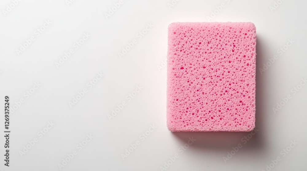 Pink Scrubber Pad on White Background Top View Mockup with Ample Copy Space Pink Scrubber Pad on White Background Top View Mockup with Ample Copy Space