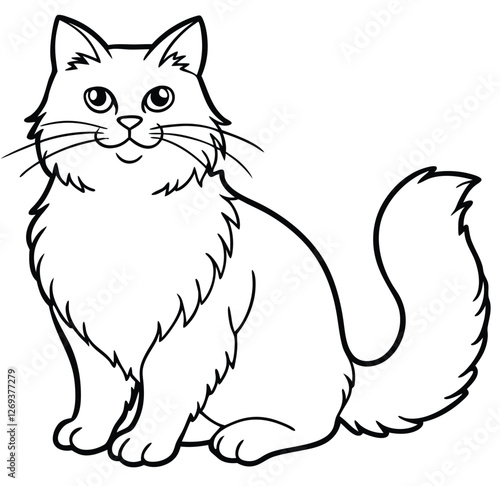 Adorable cute fluffy Maine Coon cat hand drawn icon cartoon character line art vector illustration outline image