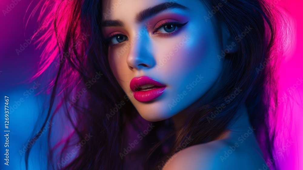 Striking portrait of a model with vibrant pink lips, capturing bold elegance and modern allure. Striking portrait of a model with vibrant pink lips, capturing bold elegance and modern allure.