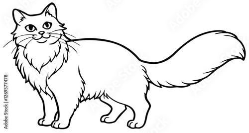Adorable cute fluffy Maine Coon cat hand drawn icon cartoon character line art vector illustration outline image