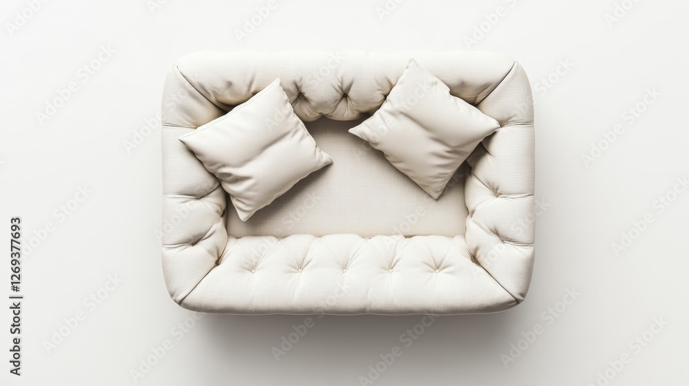 Sofa Cushion Arrangement on White Surface Top View for Mockup Design Sofa Cushion Arrangement on White Surface Top View for Mockup Design