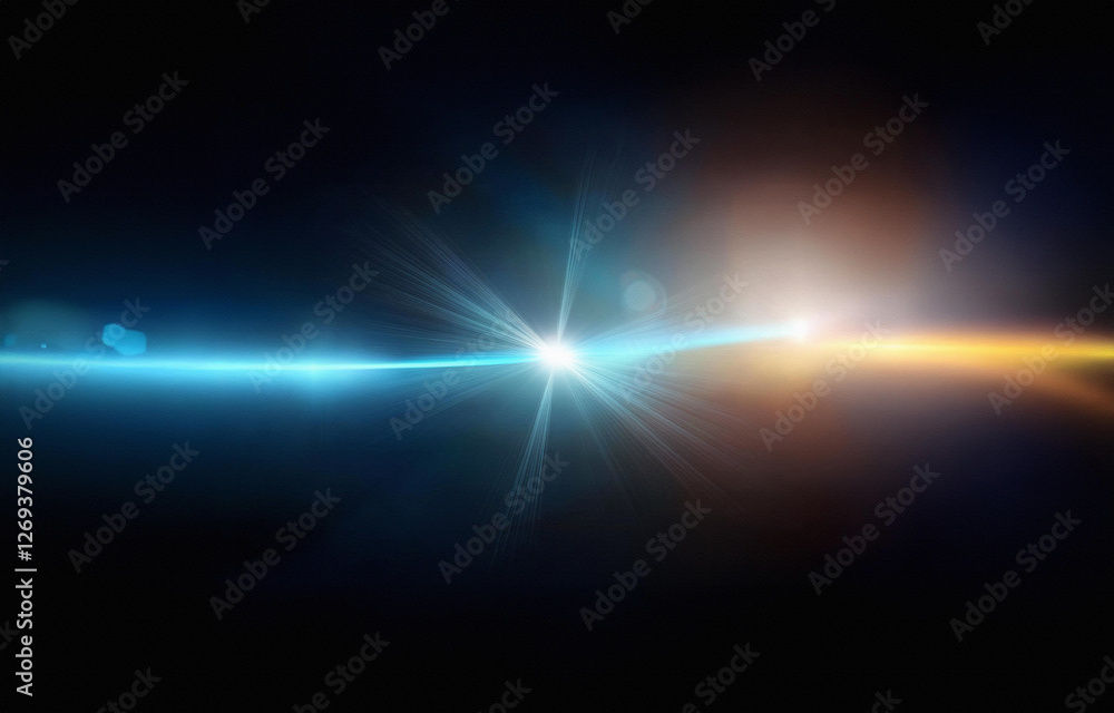 Fototapeta premium A bright light, possibly a star, shines in the center of a dark, black background.