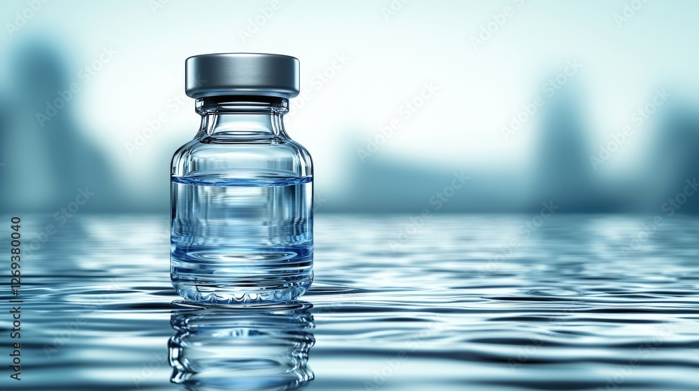 Clear glass bottle of fresh water resting on a wooden table with soft lighting and shadows Clear glass bottle of fresh water resting on a wooden table with soft lighting and shadows