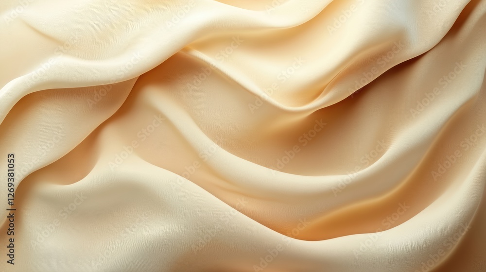 Obraz premium Soft and Elegant Cream Satin Fabric Draped Smoothly, Showcasing Subtle Texture and Flowing Curves for Stylish Backgrounds