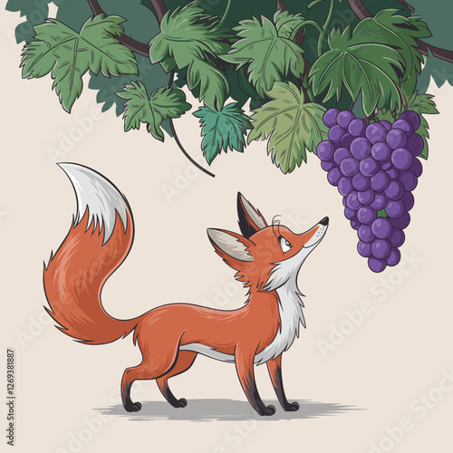 The Fox and the Grapes - Classic Fable Illustration