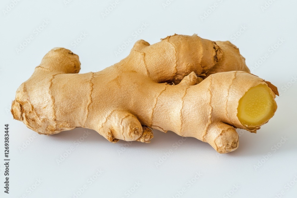 Fototapeta premium Fresh whole ginger root on white background for cooking and medicinal uses