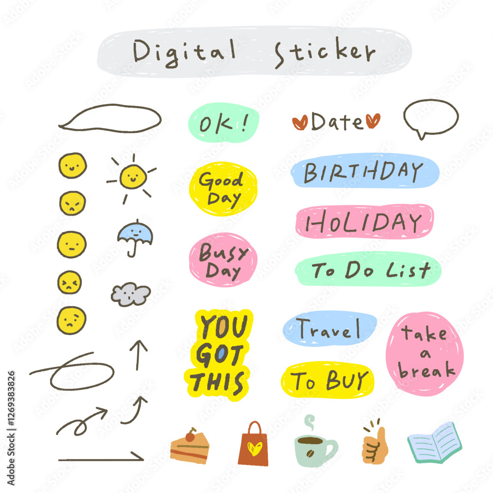 Hand Drawn Digital Stickers for Daily Planning and Journaling Hand Drawn Digital Stickers for Daily Planning and Journaling