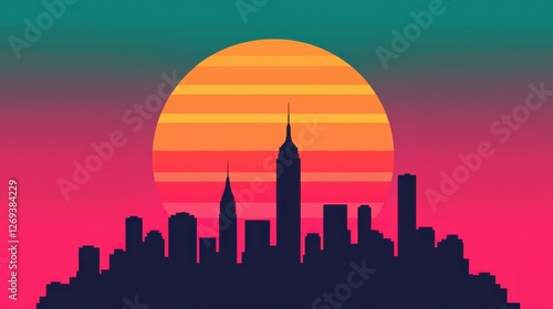 Transgender Day of Visibility concept. Vibrant Cityscape Silhouette at Sunset with Glowing Skies