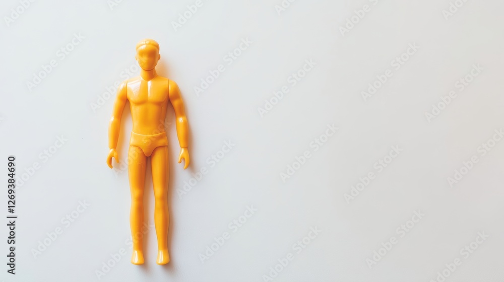 Yellow Action Figure on a White Background Top View with Copy Space for Design Mockup Yellow Action Figure on a White Background Top View with Copy Space for Design Mockup