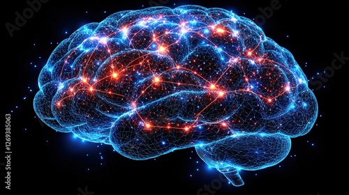 Intricate brain with extensive neural connections and network pathways exposed to light