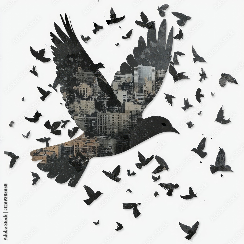 Fototapeta premium Urban Dove A Cityscape Within Wings