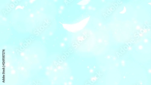 たくさんの羽　光　ブルーの背景